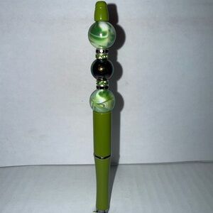 Handmade Beaded Pen- Olive Green pen with green marble resin beads